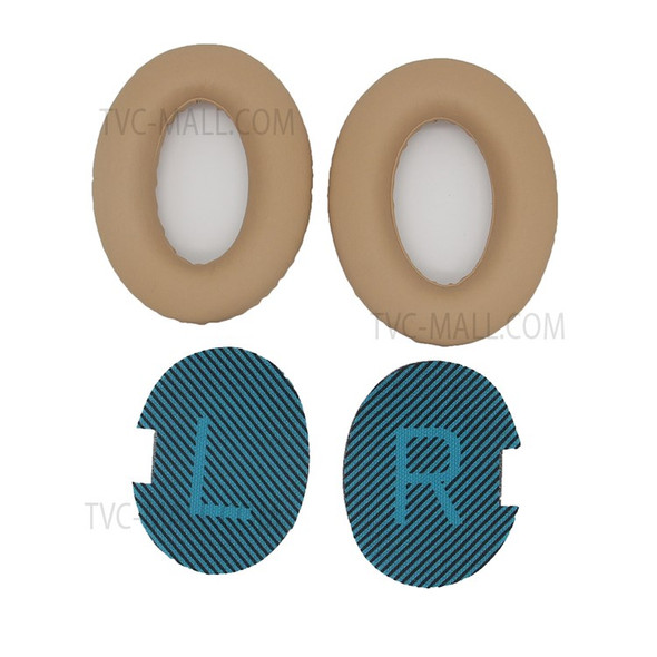 1 Pair JZF-367 Replacement Protein Leather Headphones Ear Pads Ear Cushion for Bose QC2 QC15 AE2 QC25 - Beige/Blue