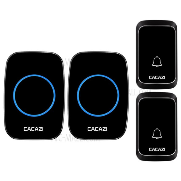 CACAZI A60 Wireless Doorbell Waterproof Door Chime Kit 2 Button with 2 Plug-in Receivers - Black / EU Plug