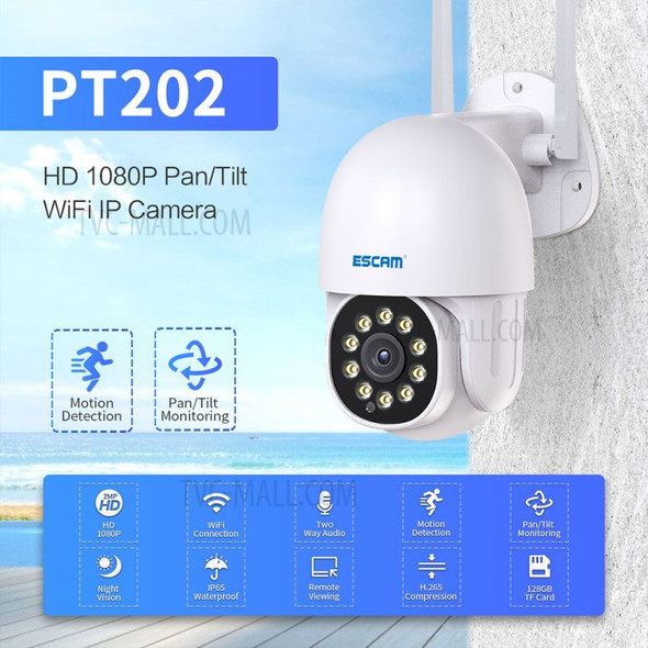 ESCAM PT202 Outdoor PTZ IP WiFi HD 1080P Surveillance Camera Wireless Smart Home Security Device with Motion Detection - US Plug