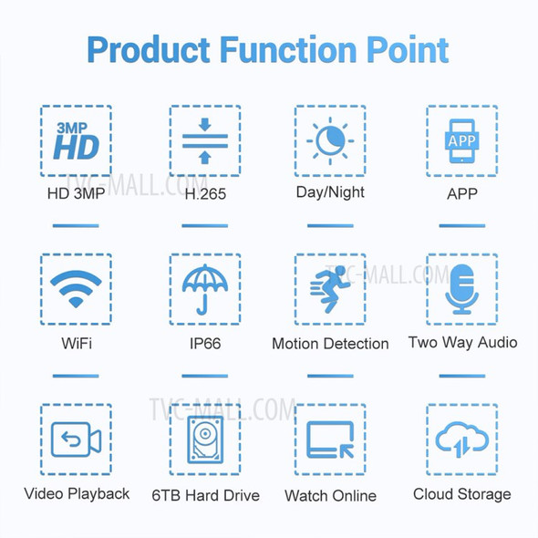 ESCAM WNK618 3MP Move Detection PTZ Night Vision Dual-Way Voice Intercom 8CH WIFI NVR + Security Camera Set - US Plug