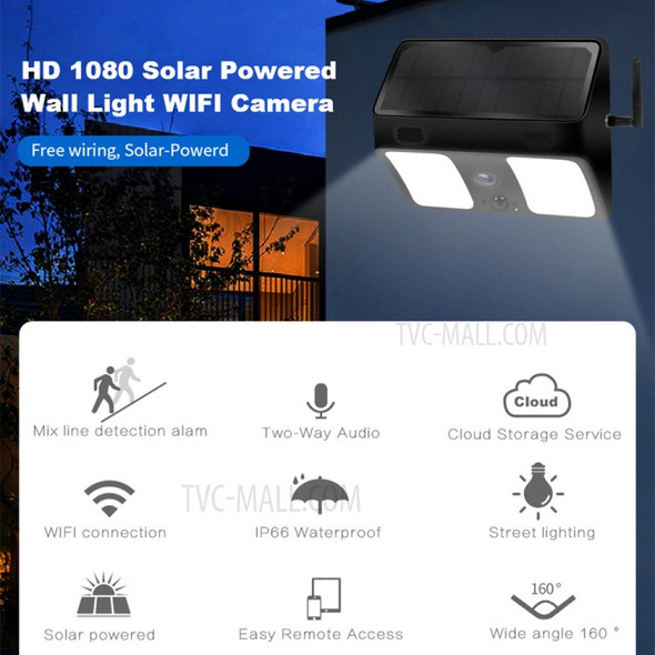 XF-DC09-F 1080P Wide Angle Outdoor Surveillance PIR Motion Detection WiFi Camera Solar Powered Wall Light for Garden Patio Path