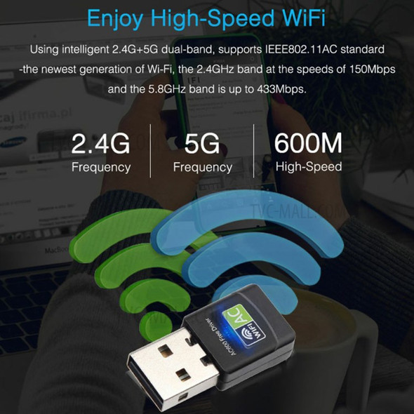 600Mbps USB WiFi Adapter Wireless Network Adapter with Dual Band 2.4GHz + 5.8GHz High Gain Antenna WiFi USB