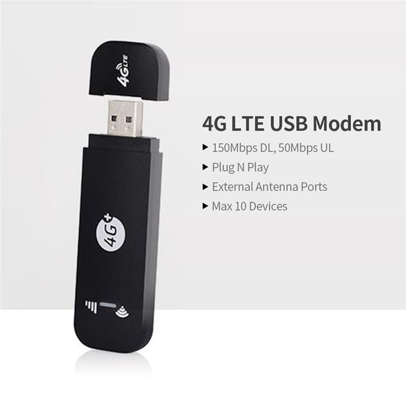 4G LTE USB Modem WiFi Dongle Mini Mobile WiFi Hotspot Router with SIM Card Slot 150Mbps DL 50Mbps UL Share Up to 10 WiFi Users - EU Version/White