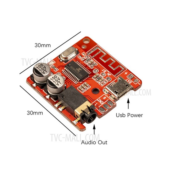 5.0 Bluetooth Audio Receiver Board 3.7-5V Wireless Stereo Audio Amplifier Module - Red