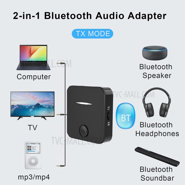 WB5 2 in 1 Bluetooth 5.0 Transmitter Receiver TV PC Car Speaker 3.5mm AUX Audio Adapter