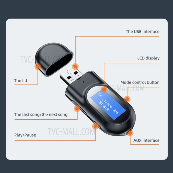 T17 2-in-1 USB LCD Display Bluetooth 5.0 Audio Receiver Transmitter 3.5mm Aux Stereo Music Wireless Adapter