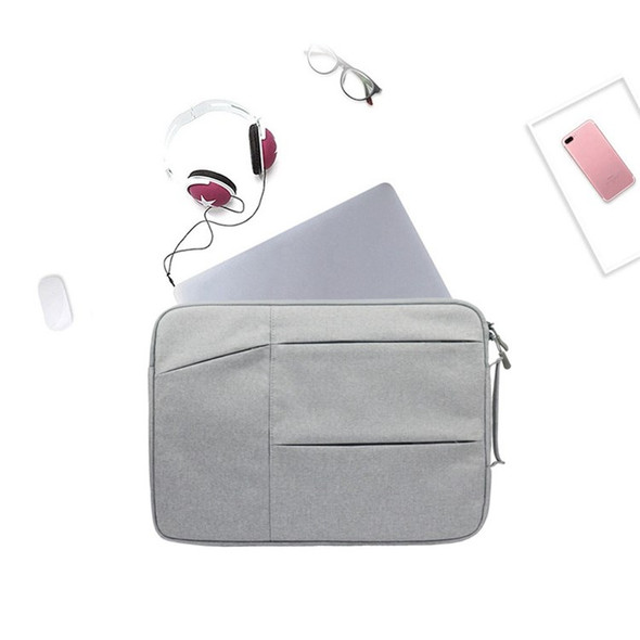 YOLINO QY-C009 Wear-Resistant Carry Case with 3 Outer Pouch/Handle Anti-Drop Sleeve Bag for 15-inch Laptops Portable Storage Bag - Grey