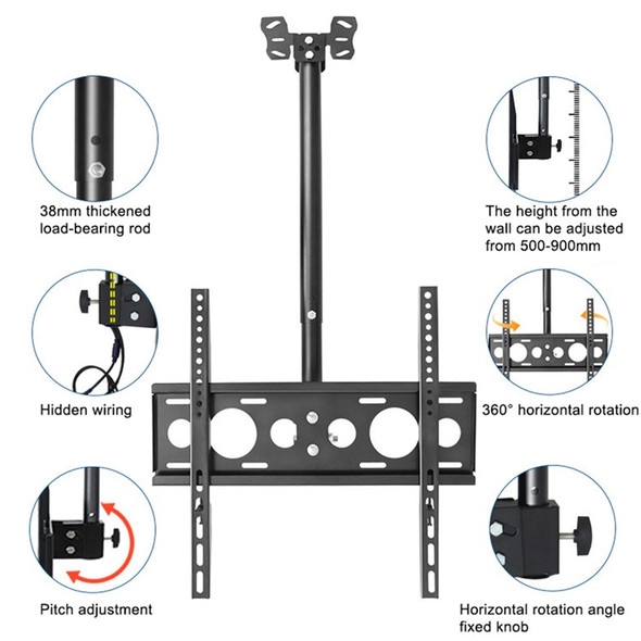 DJ02 2.9m TV Ceiling Mount 360-Degree Rotating Television Wall Holder Bracket for 32-60 Inch LED, LCD, Screen