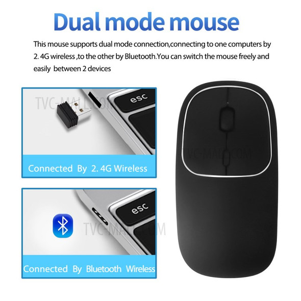 Aluminum Alloy Rechargeable 2.4G Wireless Mouse Bluetooth Mute Mice Dual Mode - Black