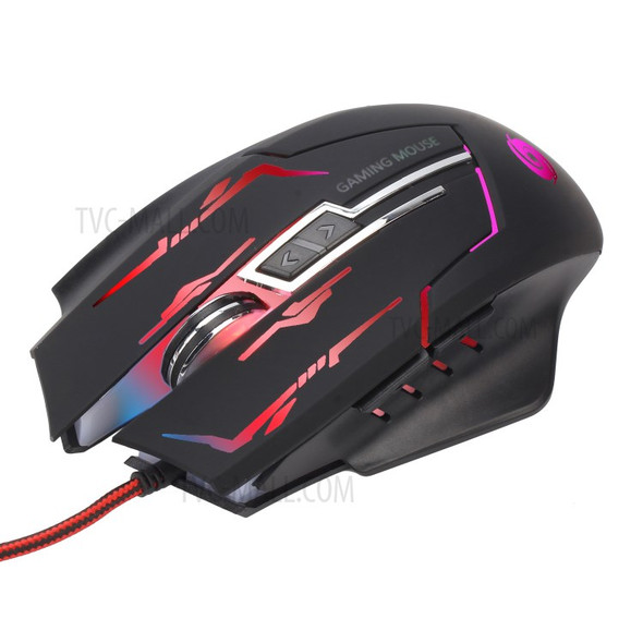 K1021 6-Key Wired 800dpi-1200 dpi-1600dpi-2400dpi Optical Gaming Mouse with Colorful Light