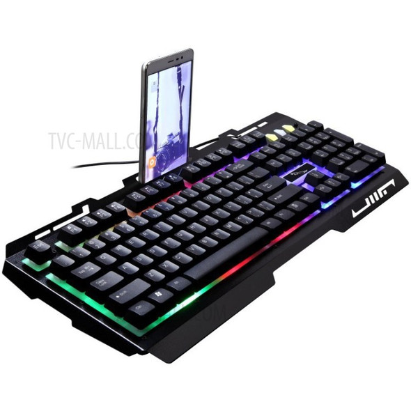 G700 Wired Gaming Keyboard RGB Backlit 104 Keys Keyboard with Phone Holder - Black