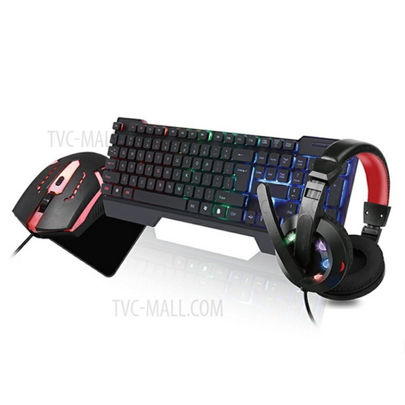 KM6 Gaming Keyboard Mouse Headset & Mouse Pad Kit LED Backlit Over Ear Headphone with Mic - Black