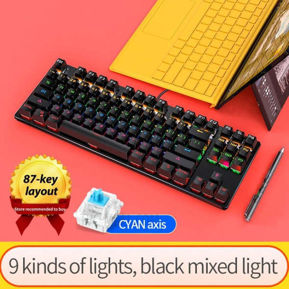 K400 RGB Backlit Wired Gaming Light Up PC Keyboard with 87 Keys (without Logo) - Black/Blue Axis