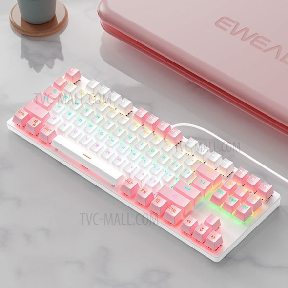 EWEADN 915 RGB Back Light Wired 87 Keys Computer Gaming Keyboard - White/Pink
