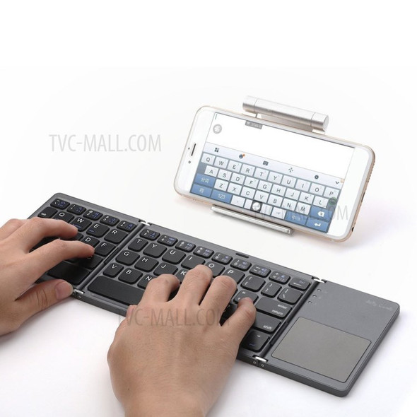 Folding Wireless Bluetooth Keyboard Mini Size Keyboard with Touchpad for Tablet Cellphone Computer - Black