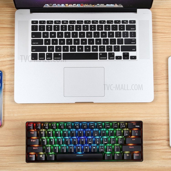 61 Keys USB Dual Mode Back Light Mechanical Keyboard with RGB Effect Multimedia Keys