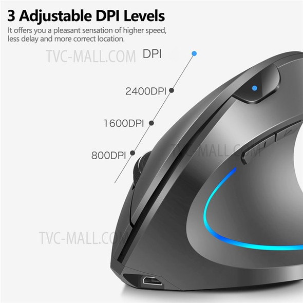 2.4G Wireless Vertical Mouse Rechargeable Mouse with 3 Adjustable DPI Levels and Auto Sleep - Black