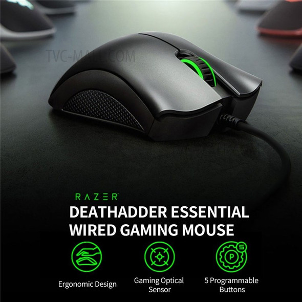 RAZER DeathAdder Essential Wired Gaming Mouse 1000Hz Polling Rate Ergonomic Mice with 5 Programmable Buttons 6400DPI Optical Sensor (2021 Version) - White