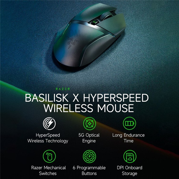 RAZER Basilisk X HyperSpeed Wireless Mouse HyperSpeed Wireless+BT Dual-mode Gaming Mouse 16000DPI Sensitivity 6 Programmable Buttons