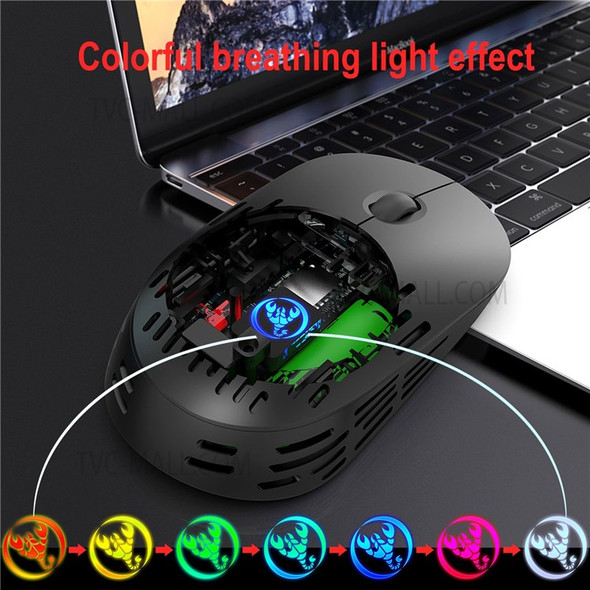 HXSJ T38 2.4G Wireless Mouse Mute Office Mice with 3 Adjustable DPI Colorful Breathing Light - Black