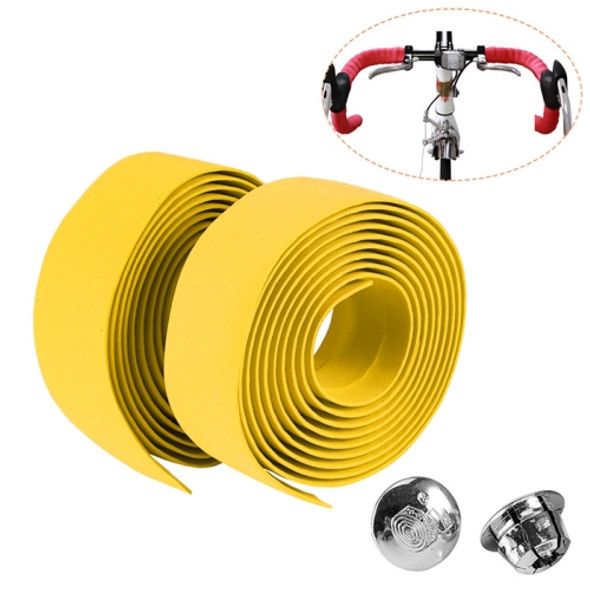 1 Pair TOSEEK New Cycling Road Bike Sports Bicycle Cork Handlebar Tape Wrap + 2 Bar Plug(Yellow)