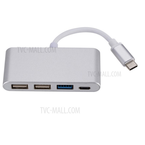 USB-C Hub Type-C to USB 3.0 + USB 2.0 x 2 + PD Fast Charging Port Adaper - Silver