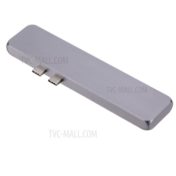 Dual Type-C HUB Type-C to USB3.0 * 2 +Thunderbolt 3+HDMI+SD Card+Micro SD card+Type-C Multi-function HUB - Grey