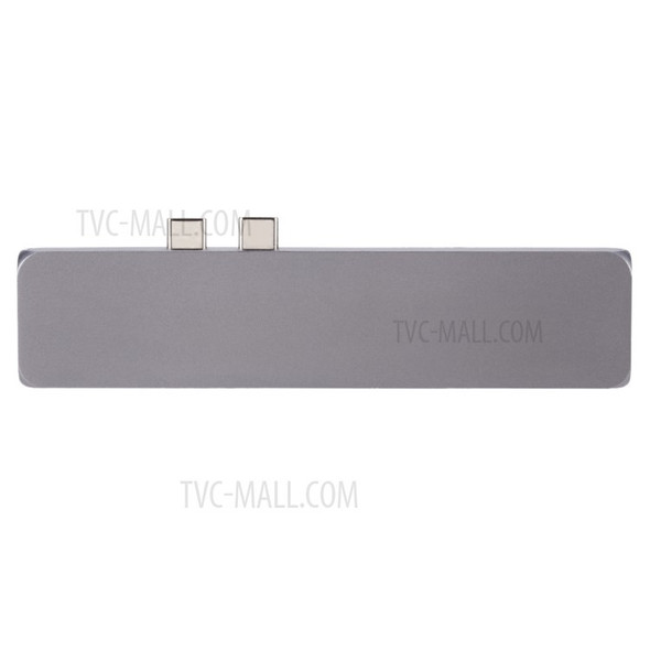 Dual Type-C HUB Type-C to USB3.0 * 2 +Thunderbolt 3+HDMI+SD Card+Micro SD card+Type-C Multi-function HUB - Grey