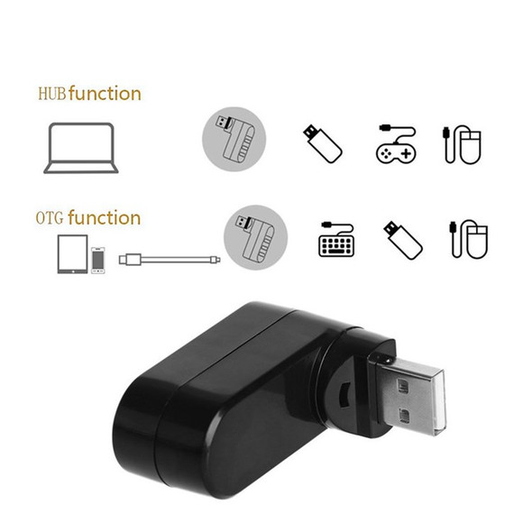 Universal Mini Rotatable 3 Port USB 3.0 Hub High Speed Data Transfer Adapter USB Expander - Black