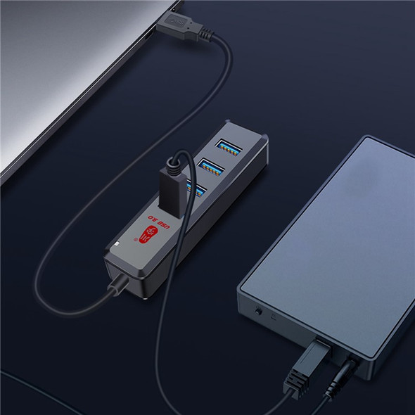 KAWAU H302-30CM 4-port USB 3.0 Hub with 30cm Cable, Multi USB Port Expander with Micro-B Charging Port Fast Data Transfer USB Splitter