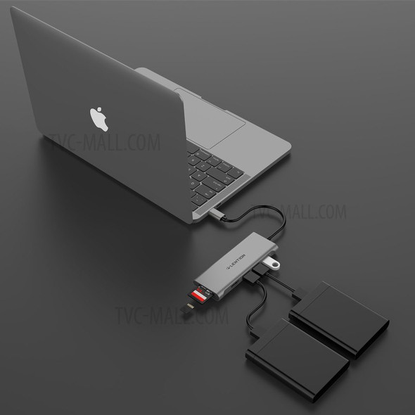 LENTION C34HCR USB-C Hub with 4K HDMI Output, 3 x USB 3.0, SD/TF Card Reader Port - Grey