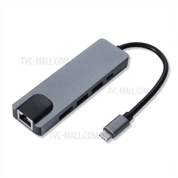 YK0206 Premium 5-in-1 Type-C Video Hub Multi-port Adapter with Dual USB3.0 Ports+Gigabit+USB-C PD Charging