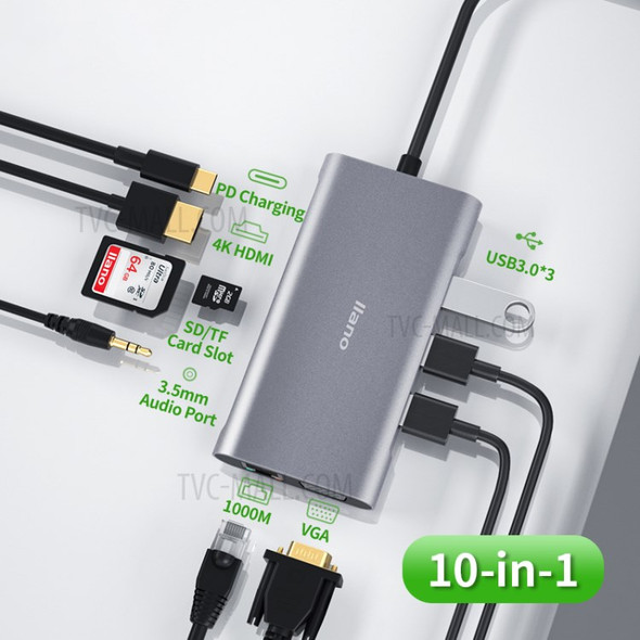 LLANO LJN-TZW020 10 in 1 Type-C Hub USB C to USB 3.0 HDMI VGA TF/SD RJ45 PD Charging Dock Station