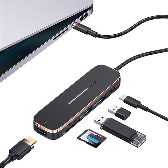 USAMS US-SJ575 USB C Hub to HD Video Ouput+2xUSB 3.0+100W PD Charger+2 Memory Card Slots for Type-C Laptops