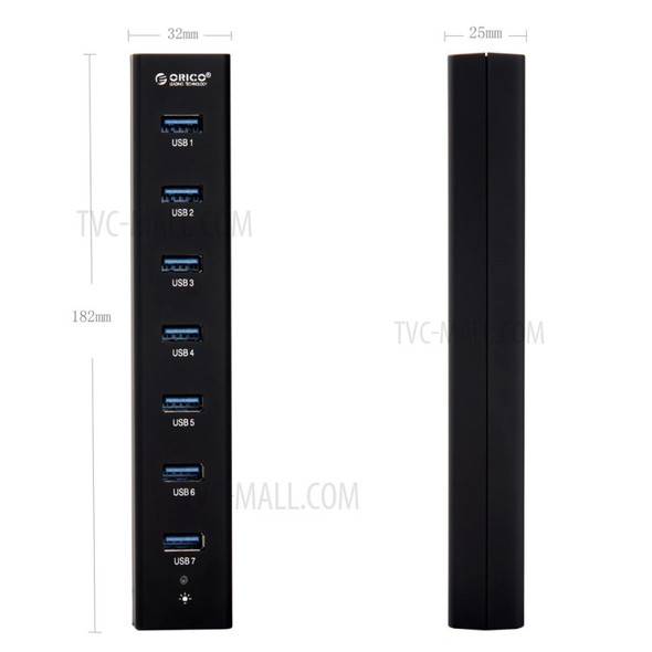 ORICO ABS 7-Port USB3.0 HUB with Power Adapter & Cable (H7013-U3) - Black / US Plug