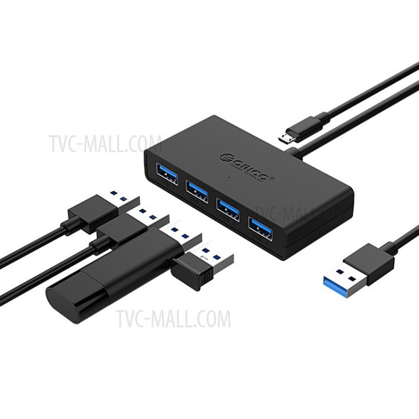 ORICO Mini 4 Port OTG USB 3.0 Hub with Micro USB Power Interface for MacBook Laptop Computer - Black