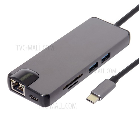 CY UC-059 8-in-1 USB-C Multi-port Adapter Type-C Hub with USB3.0 x 2 + HDMI + VGA + SD/TF + Gigabit Ethernet + Type-C Charging Port