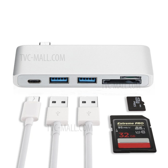 USB Type-C Hub Aluminum Alloy Adapter 5 in 1 Multi-Port Combo Converter for MacBook Pro (2016) - Silver Color