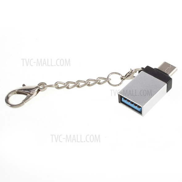 Male USB Type-C to Female Micro USB OTG Adapter with Anti-lost Hook for Samsung Huawei Sony - Silver
