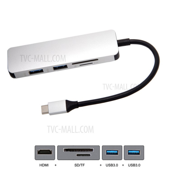 USB 3.1 Type-C to HDMI + Dual Ports USB3.0 + SD/TF Card Reader Hub Adapter for MacBook