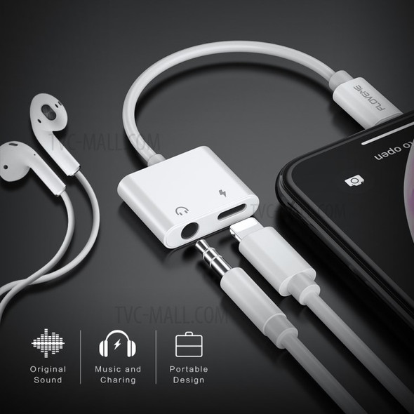 FLOVEME Lightning 8 Pin to 3.5mm Audio + Lightning 8 Pin Charging Cable Adapter