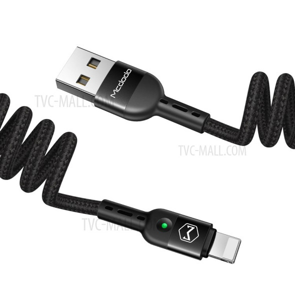 MCDODO Omega Series Retractable QC 4.0/3.0 Lightning Data Cable with LED Light 1.8m - Black
