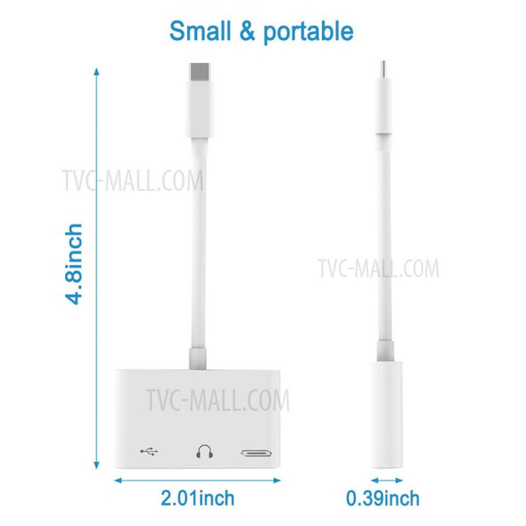 Type C to 3.5mm Headphone Jack OTG Adapter Converter USB-C to Music Audio OTG Card Reader - White