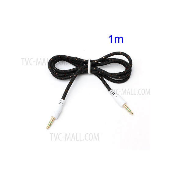 Woven 3.5mm Male to Male Stereo Aux Audio Cable for PC iPhone MP3 MP4 - Black