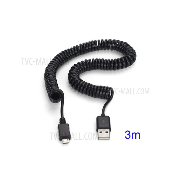 Spiral Coiled USB A Male to Micro USB 5pin Data Sync Charger Cable, Length: 3M