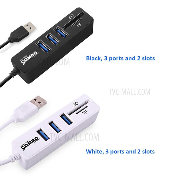 COMBO JDL-HSD8 Mini 2-in-1 USB Hub Combo Splitter High Speed - Black / 3 Ports