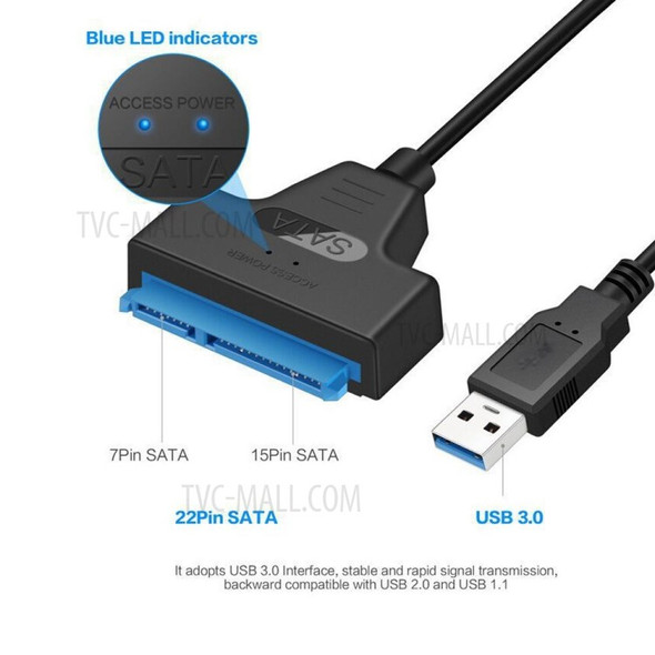 USB 3.0 to SATA III Hard Drive Adapter Cable with LED Light Computer Hard Driver Connection Cable for 2.5in SSD & HDD