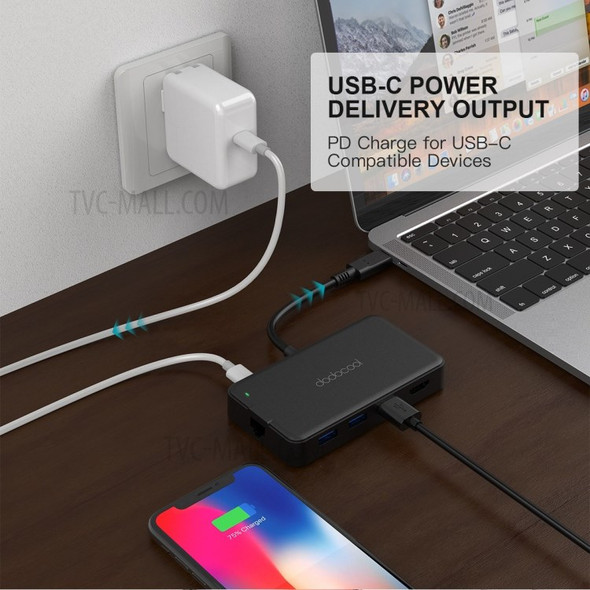 DODOCOOL 7-in-1 Multifunction USB-C Hub with Type-C Power Delivery 4K Video HD/VGA Output Port Gigabit Ethernet Adapter and 3 SuperSpeed USB 3.0 Ports for MacBook - VGA Port