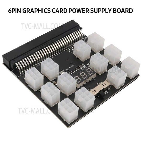 64Pin to 6Pin Adapter Board 6Pin Graphics Card Power Supply Board with 12PCS 6Pin Power Connector with LED Voltage Display - Black