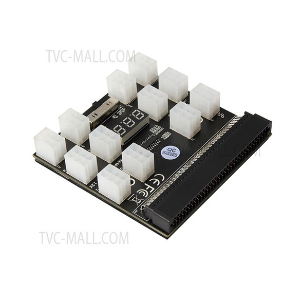 64Pin to 6Pin Adapter Board 6Pin Graphics Card Power Supply Board with 12PCS 6Pin Power Connector with LED Voltage Display - Black